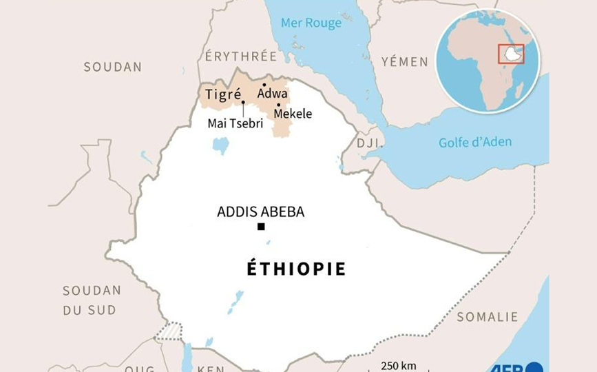Carte de l'Ethiopie et de la région du Tigré afp.com - Aude GENET